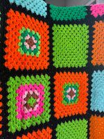 (B) Neon Granny Square Vintage Crochet Blanket