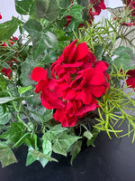 Faux Geranium Arrangement in Mossy Basket