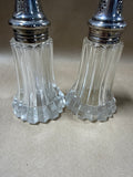 Ribbed Crystal Glass Salt N Pepper With Silver Plate Tops - Made In England