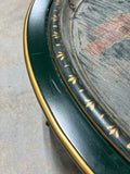 Green Painted Oval Coffee Table with Decorative Plastic Tray