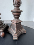 Pair of Elements Ornate Heavyweight Brown Resin Pillar Candle Holders