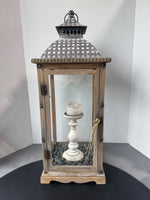 XL Rustic Lantern with River Rocks & Candlestick