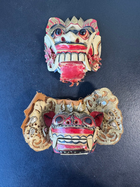 (F) Pair of Vintage Balinese Rangda Wooden Masks