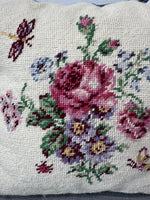(B) Colonial Williamsburg White Spring Floral Needlepoint Throw Pillow