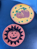 2-Piece Stamped Glazed Redware Fall/Halloween Decorative Plates
