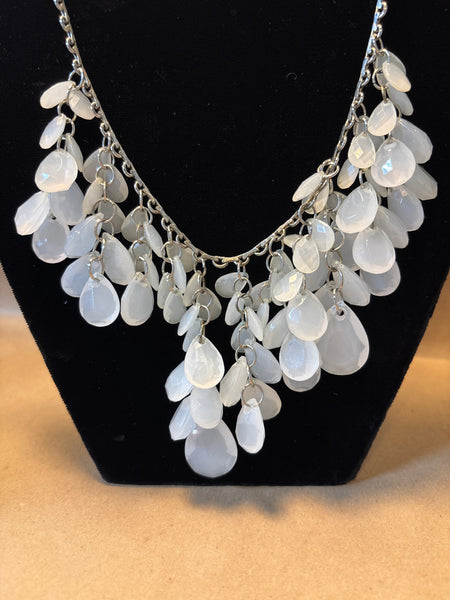 Silver Tone Necklace with Multiple Teardrop Beads