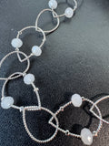 Talbots Milky Stone Silver Tone Teardrop Link Necklace & Earrings Set