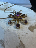 Sarah Coventry Style Gold Tone 3-D Flower Necklace with Purple Faceted Stones