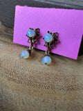 Faux Moonstone Bronze Tone Drop Clip Earrings