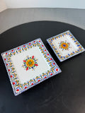 Pair of Square Hand Painted Spanish Pottery Floral Plates