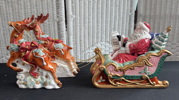3-Piece San Francisco Music Box Company Musical Santa’s Sleigh with Reindeer (WORKS)