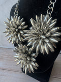 Silver Tone Starburst Floral Statement Necklace (AS IS)