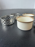 Pair of Lenox Porcelain Salt Cellars with Sterling Silver Sleeves & Scoops