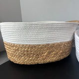 Pair of Woven Wicker & Fabric Oval Storage Baskets