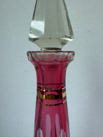 Large Bohemia Venetian Gilt Cranberry Glass Decanter with Stopper