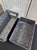 Trio of Gray Storage Baskets: Woven Plastic & Fabric