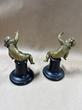 Solid Brass Cherub Putti Figurines on Black Turned Wood Pedestals - Pair