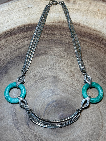Vintage Multi-Strand Choker with Green Rings (AS IS)