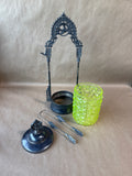 Gothic Style Antique Victorian Uranium Glass Pickle Castor With Ornate Silverplate GLOWS