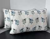 Pair of Embroidered Blue Floral Duck Feather Throw Pillows