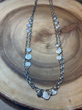 Long Silver Tone Necklace with Circle Accents