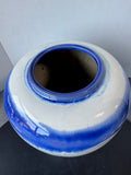 Blue & White Drip Glazed Large Striped Pottery Vase (A)