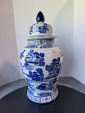 Three Hands Pottery Blue & Gray Floral Chinoiserie XL Lidded Ginger Jar