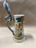(C) German Beer Stein With Pewter Jester Tip Back