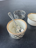 Pair of Lenox Porcelain Salt Cellars with Sterling Silver Sleeves & Scoops