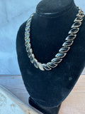 Black Enamel Leaf Link Vintage Silver Tone Necklace
