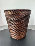 Dark Woven Wicker Wastebasket