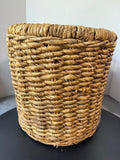 Large Boho Water Hyacinth & Rattan Round Storage Basket with Handles