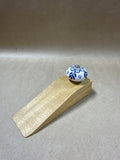 Wooden Door Stopper With Blue And White Porcelain Knob