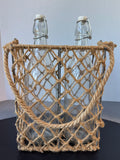 Jute Wrapped Metal Wire Wine Bottle Caddy with Bottles