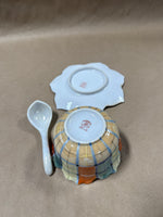 3 Piece Plaid Chikusa Condiment Bowl With Leaf Plate And Spoon ** READ DESCRIPTION **