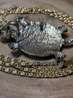 Gold/Silver Tone Turtle Pendant & Gold Chain