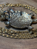 Gold/Silver Tone Turtle Pendant & Gold Chain