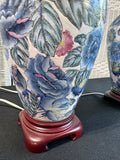 Pair of Asian Inspired Blue Floral Vase 3-Way Lamps (WORKS)