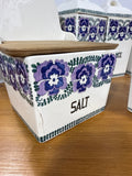 Purple Floral Vintage Ceramic Cannister And Spice Set AS IS - READ DESCRIPTION CAREFULLY