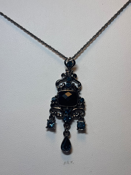 1928 Brand Necklace with Blue/Black Stone Pendant