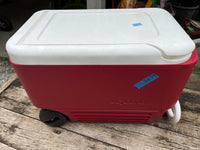Red and White Igloo Wheelie Cooler