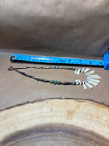 Fanned Shell Necklace with Turquoise Accent Beads (Unmarked)