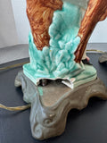 Pair of Antique Porcelain Figural Lamps with Heavyweight Metal Bases (WORKS) AS IS (READ DESCRIPTION CAREFULLY)