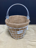 White Wire Basket with Burlap Liner