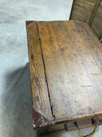 Antique Wooden Trunk with Metal Accents on Casters