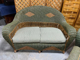 Green & Brown Wicker Set: Sofa, Chair, Ottoman and Side Table: Comes with Cushions