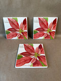 Poinsettia Ceramic Coasters - Set Of 3 - (E)