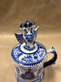 Gzhel Wekma Handmade In Russia Blue & White Porcelain Lidded Beer Stein