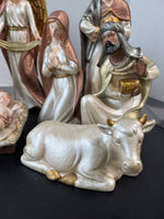 9-Piece Large Pearlesque Painted Bisque Nativity Set