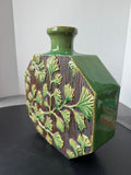 Green Crackled Gingko Leaf Embossed Glazed Pottery Vase